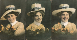 Set of 3: Woman in Hat with Poppies PPIE 1915 San Francisco, CA 1915 Panama-Pacific Exposition Postcard Postcard Postcard