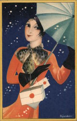 Art Deco Woman, Umbrella Postcard