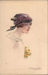 Woman In Bonnet Holding Yellow Flowers Artist Signed Sergio Bompard Postcard Postcard Postcard