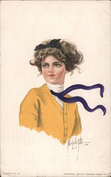 Woman wearing yellow sweater and purple scarf Postcard