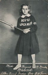 Royal Arcanum Miss Margaret McMindes mascot Allen Council indoor baseball team Postcard Postcard Postcard