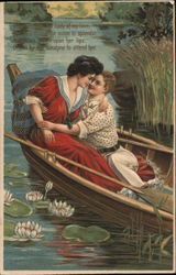 Lovers in CAnoe Couples Postcard Postcard Postcard