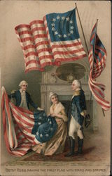 Betsy Ross making the first flag with stars and stripes Patriotic Postcard Postcard Postcard