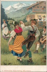 Dancing in an Austrian Village Art Postcard Postcard Postcard