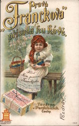 Czech Advertising: Franckovka Girl on Bench Postcard