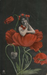 Woman in a Poppy Postcard