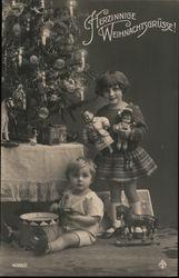 Children and a Christmas tree. Christmas Greetings in German Postcard Postcard Postcard