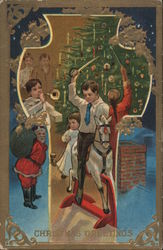 Christmas Greetings - Chilrdren Around a Tree Children Postcard Postcard Postcard