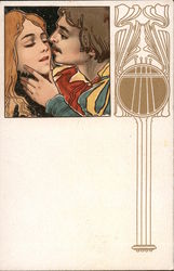 A Man Kissing a Woman on the Cheek Art Nouveau Postcard Postcard Postcard