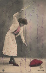 Woman With Whip Taming a Roped Heart Postcard