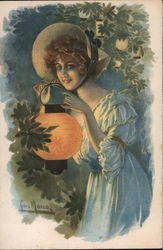 Young woman holding a lantern Postcard