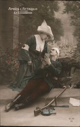 Red Cross After the Attack - Consolation - A nurse attending a fallen soldier in battle. Postcard