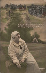 Red Cross Nurse - Battlefield - Patriotic Postcard