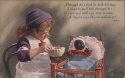 child nurse taking care of baby doll Red Cross World War I Postcard Postcard Postcard