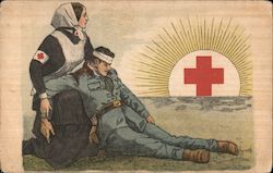 Red Cross Nurse and injured soldier Postcard