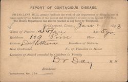 Report of Contagious Disease Postcard