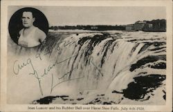 Autographed Daredevil Jean Lussier and his Rubber Ball over Horse Shoe Falls, July 4th 1928 Postcard Postcard Postcard