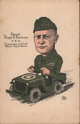 General Dwight D. Eisenhower Jeep Caricature World War II Postcard Postcard Postcard