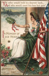 In Memory of Our Heroes - Memorial Day, woman holding American flag Postcard