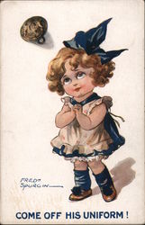 Come Off His Uniform - A Small Girl Looking at a Button Artist Signed Fred Spurgin Postcard Postcard Postcard