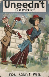 U needn't Gamble! You can't win. - Man Offering Handkerchief to Woman Couples Postcard Postcard Postcard