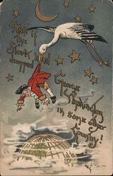 Stork with an adult George Washington Postcard