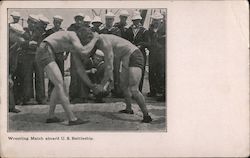 Wrestling Match aboard U.S. Battleship Navy Postcard Postcard Postcard