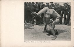 Wrestling Match on board U.S. Battleship Navy Postcard Postcard Postcard