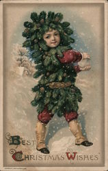 Best Christmas Wishes - A Child Wrapped in Pine Branches Postcard