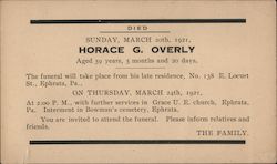 Horace G. Overly Funeral Notice Postcard