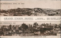 Grand Union Hotel 300 rooms, 100 private baths. 528 Kearny Street - 570 California Street 1915 Panama-Pacific Exposition Postcar Postcard