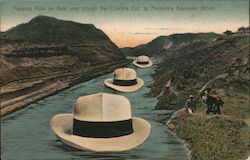 Panama Hats on their way trough the Culebra Cut to Maduro's Souvenir Store Postcard