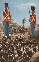 Toyland on the zone with two large nutcracker-style soldiers Postcard