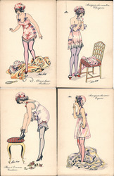 Set of 4: Woman, Chair, Spider Series 37 Xavier Sager Postcard Postcard Postcard