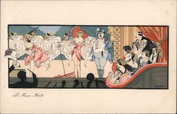 The music hall - cancan dancers and singers perform with orchestra in front of an audience Series 565 Postcard