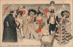 A Bunch of Woman in Revealing Dresses with Two Men Xavier Sager Postcard Postcard Postcard