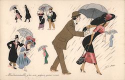 Couples with Umbrellas in Rain Series 510 Xavier Sager Postcard Postcard Postcard