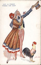 WWI France Forever! American Clad Couple and a Rooster Series 50 Xavier Sager Postcard Postcard Postcard