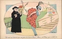 A Woman Lifting Her Skirt up at a Priest Postcard