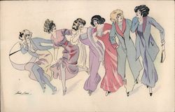 Six Women Standing in a Row and Talking Series 514 Postcard