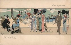 High society ladies and gentlemen walking in the park with horse and carriages, automobile Series 516 Xavier Sager Postcard Post Postcard