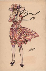 Woman in Hat with Dress Blowing in the Wind Series 13 Xavier Sager Postcard Postcard Postcard