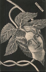 Rare: Female Face in front of Leaf Series 68 Xavier Sager Postcard Postcard Postcard