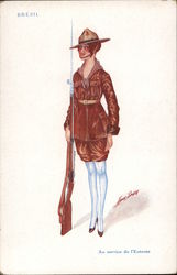 WWI Young female soldier standing by her rifle. Series 58 Xavier Sager Postcard Postcard Postcard