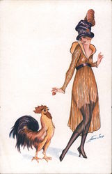 Woman in Sheer Dress Feeding a Rooster Series 108 Xavier Sager Postcard Postcard Postcard