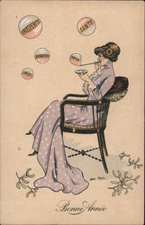 Woman Blowing Bubbles Series 4289 Xavier Sager Postcard Postcard Postcard