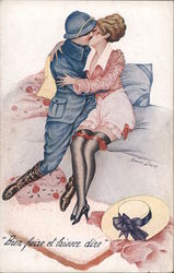 WWI Sldier and a woman kiss on a bed Series 35 Xavier Sager Postcard Postcard Postcard