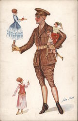 WWI Soldier Holding several miniature women Series 43 Xavier Sager Postcard Postcard Postcard