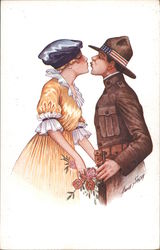 WWI French maid and American soldier kissing Series 88 Postcard