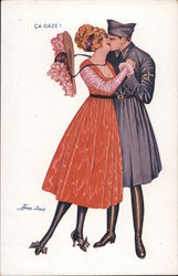 WWI Soldier and woman in red share a kiss Series 40 Xavier Sager Postcard Postcard Postcard